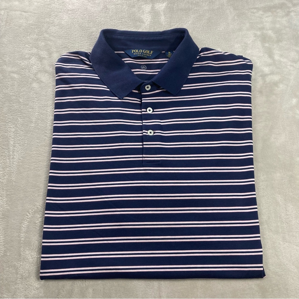 Polo Golf Ralph Lauren Wicking Blue Pink Striped Polo Shirt Men's Sz XL